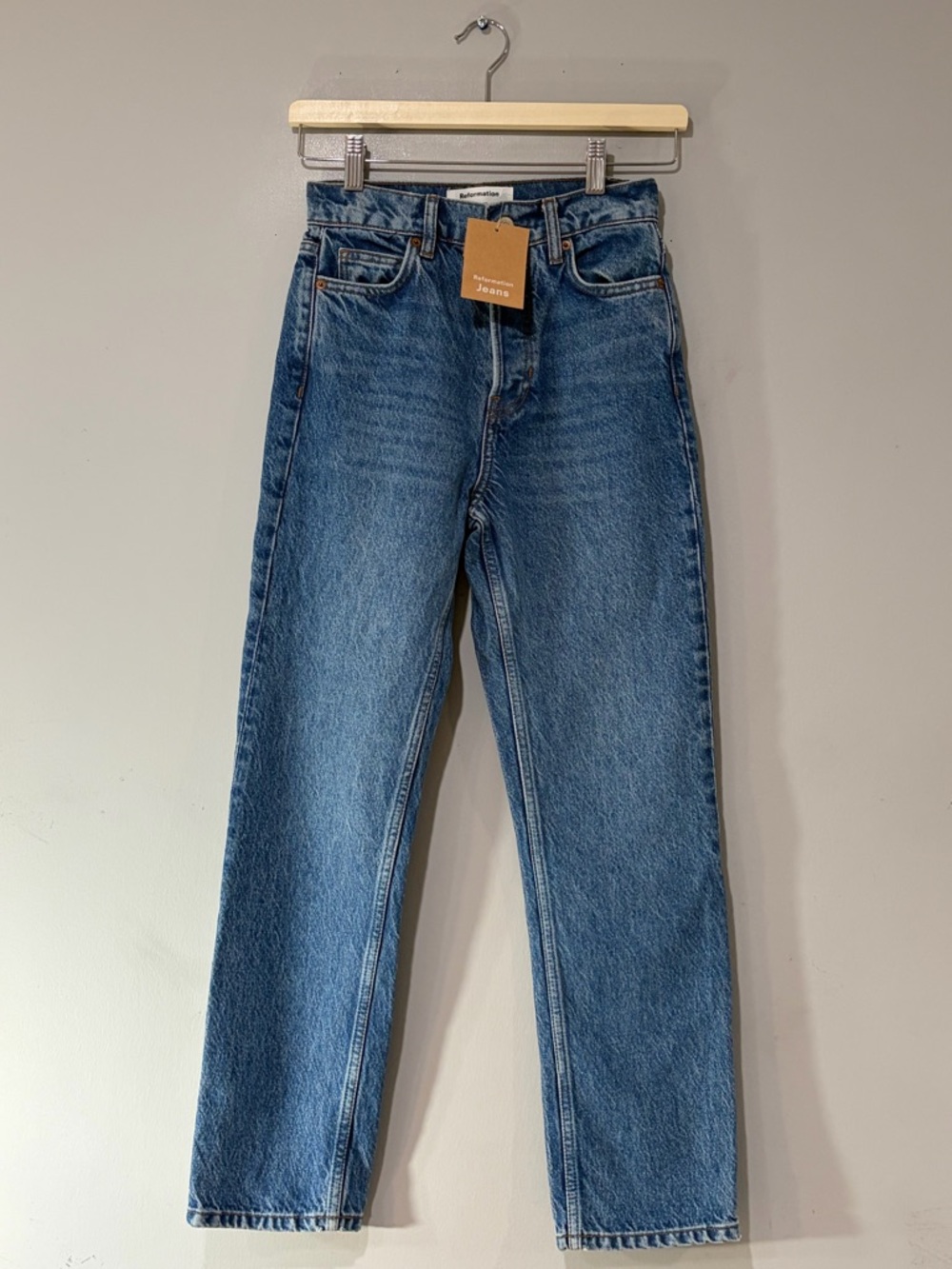 REFORMATION Cynthia High Rise Straight Jeans Size 23 NWT Colorado Blue Wash - Picture 2 of 13